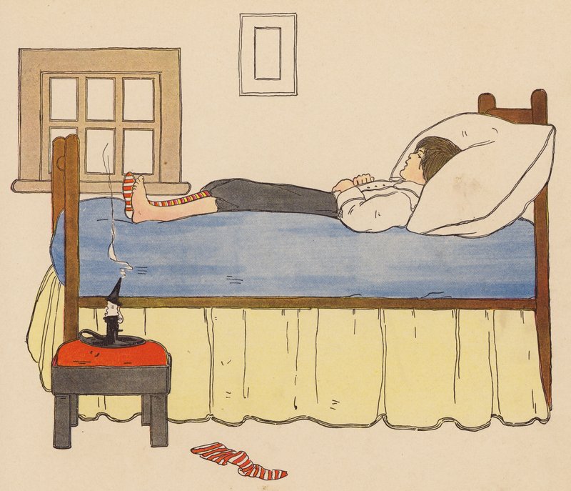 Børnerim: Diddle Diddle Dumpling (farvelitografi) af Blanche Fisher Wright
