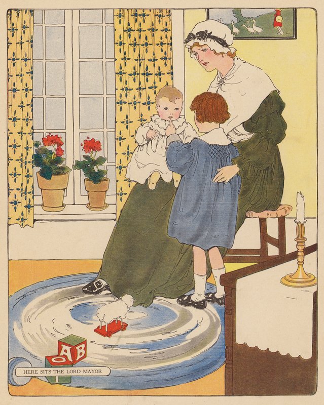 Børnerim: Her sidder overborgmesteren (farvelitografi) af Blanche Fisher Wright