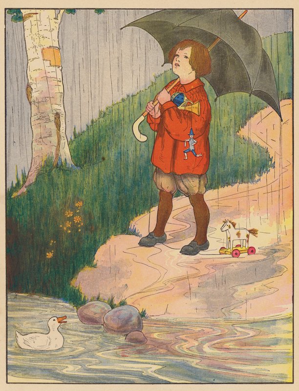 Børnerim: Regn (farvelitografi) af Blanche Fisher Wright