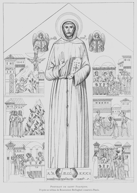 Portræt af Sankt Frans af Assisi (litho) af Bonaventura Berlinghieri