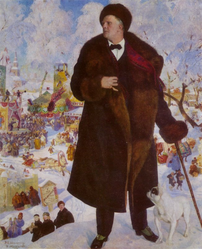 Portræt af den russiske operasanger Feodor Chaliapin af Boris Mikhailovich Kustodiev