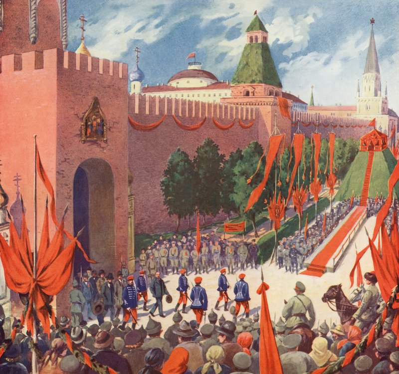 Festival til minde om den tredje kommunistiske internationale i Moskva (farve litho) af Boris Vasilievich Zvorykin