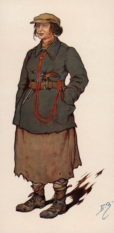 Kvindelig agent for Cheka, det sovjetiske hemmelige politi oprettet efter den russiske revolution (farve litho) af Boris Vasilievich Zvorykin