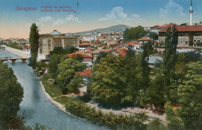 Sarajevo - udsigt til den nordlige del af byen. Postkort sendt i 1913. af Bosnian Photographer