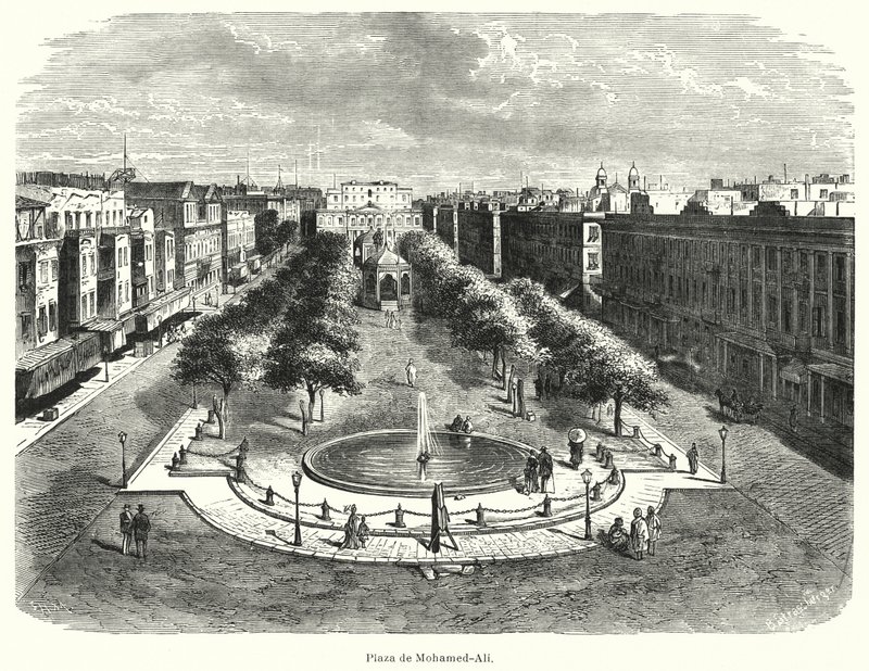 Mohammed Ali Square, Alexandria, Egypten (litho) af Bruno Heinrich Strassberger