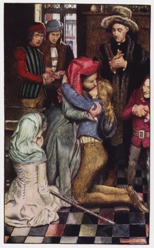 Illustration til The Cloister and The Hearth af Charles Reade (farve litho) af Byam (after) Shaw