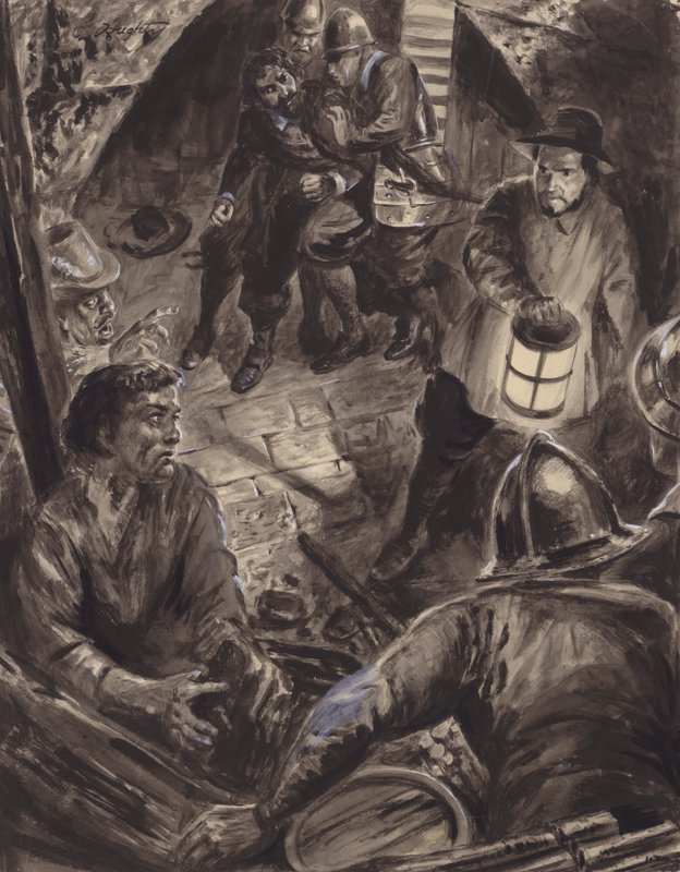 Arrestation af Guy Fawkes og hans medsammensvorne (gouache på papir) af C.L. Doughty