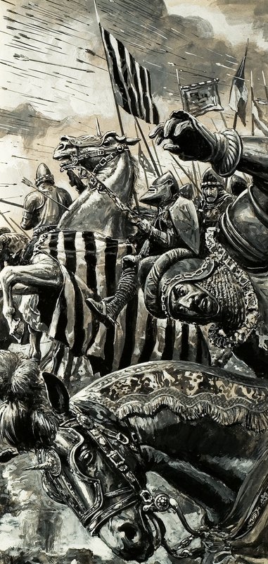 Franskmænd under beskydning i slaget ved Agincourt af C.L. Doughty