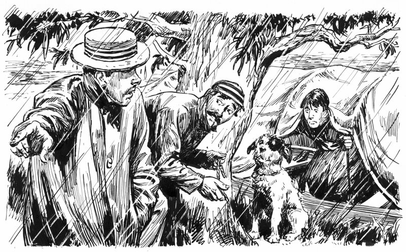 Illustration til Three Men In A Boat af Jerome K Jerome (pen og blæk) af C.L. Doughty