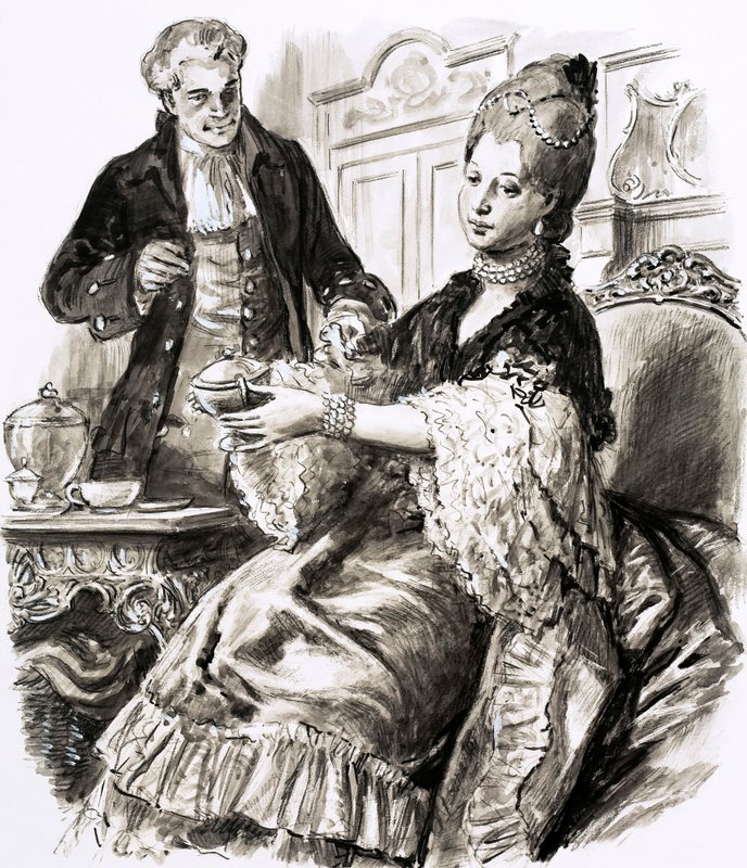 Josiah Wedgwood med dronning Charlotte (gouache på papir) af C.L. Doughty