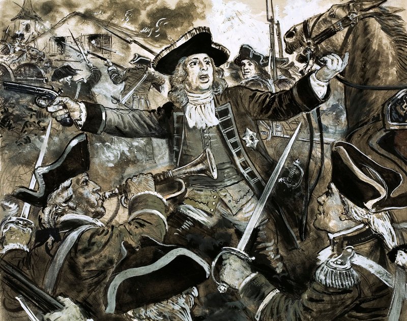 Kong George den Anden på slagmarken ved Dettingen (gouache på papir) af C.L. Doughty