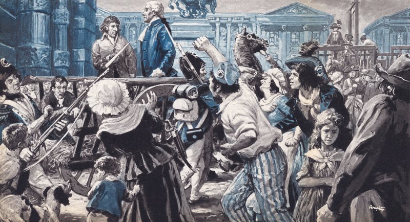 Lavoisier på vej til sin henrettelse (farvelitografi) af C.L. Doughty