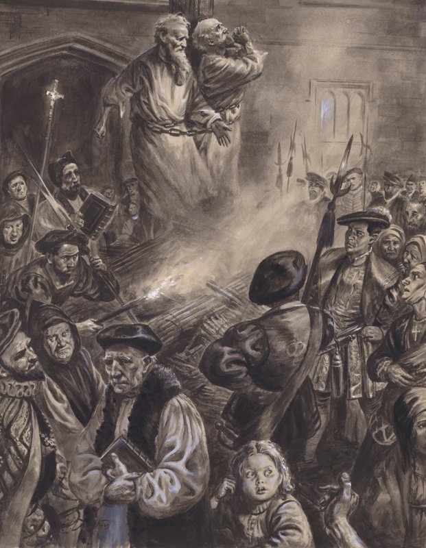 Ridleys og Latimers martyrium (gouache på papir) af C.L. Doughty