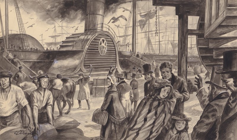 Cunard Companys dampskib The Britannia, som begyndte at sejle til Amerika hver 14. dag i 1840 (gouache på papir) af C.L. Doughty