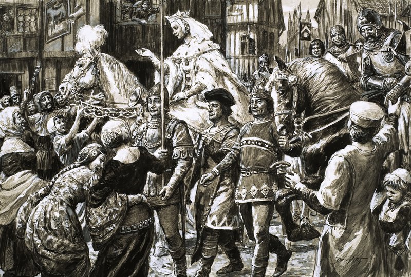 Det engelske folk byder dronning Isabellas og Roger Mortimers oprørshær velkommen af C.L. Doughty