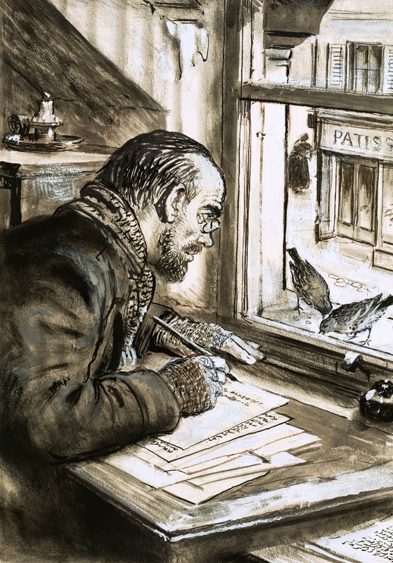 Ordets kriger, Emile Zola (gouache på papir) af C.L. Doughty