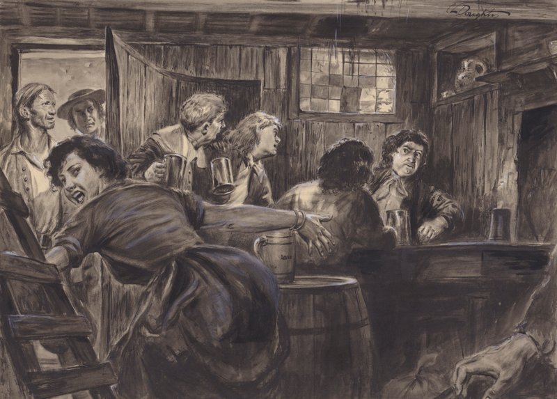 Uidentificeret historisk scene (gouache på papir) af C.L. Doughty