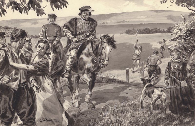 Uidentificeret historisk scene, sandsynligvis i forbindelse med indhegninger (gouache på papir) af C.L. Doughty