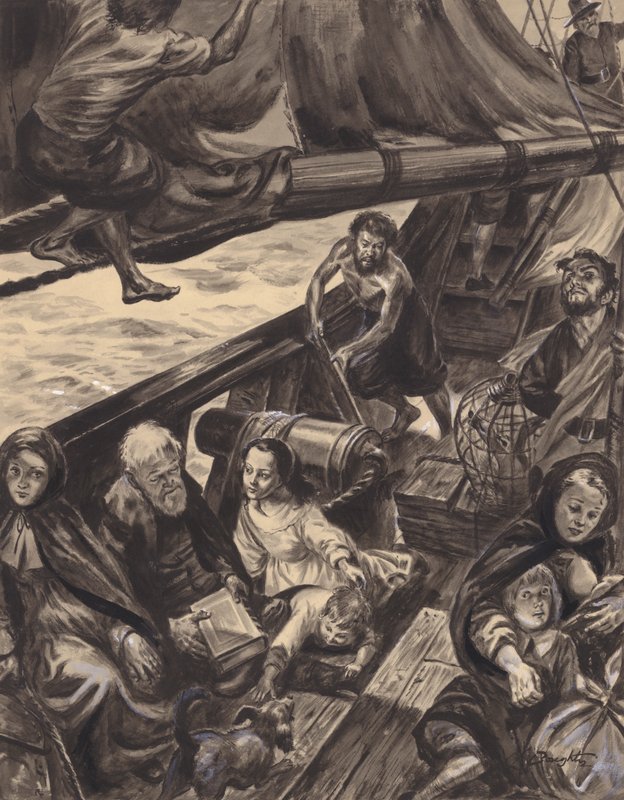 Voyage of the Mayflower (gouache på papir) af C.L. Doughty