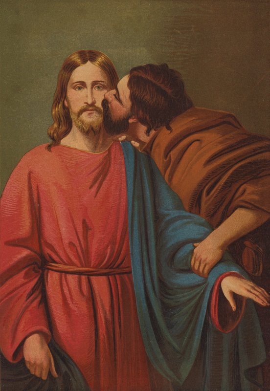 Judas forråder med et kys (farvelitografi) af C.M. Gonne