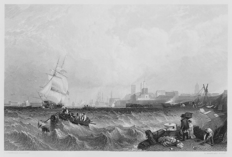 Portsmouth Harbour, fra billedet i Royal Collection (gravering) af C. (after) Stanfield