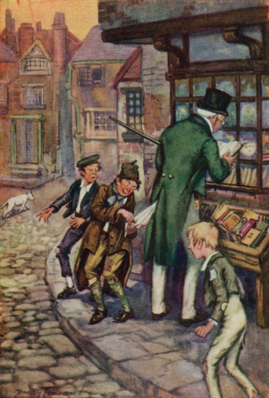 Illustration til Oliver Twist af Charles Dickens (farve litho) af C. Dudley (after) Tennant