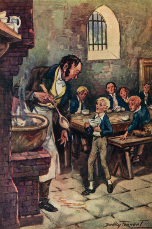 Illustration til Oliver Twist af Charles Dickens (farve litho) af C. Dudley (after) Tennant