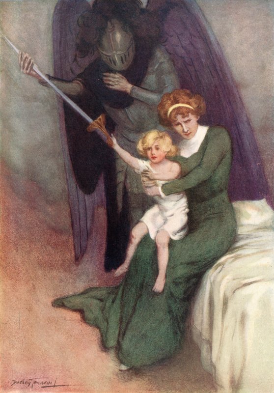 Kvinde og krig (farve litho) af C. Dudley (after) Tennant