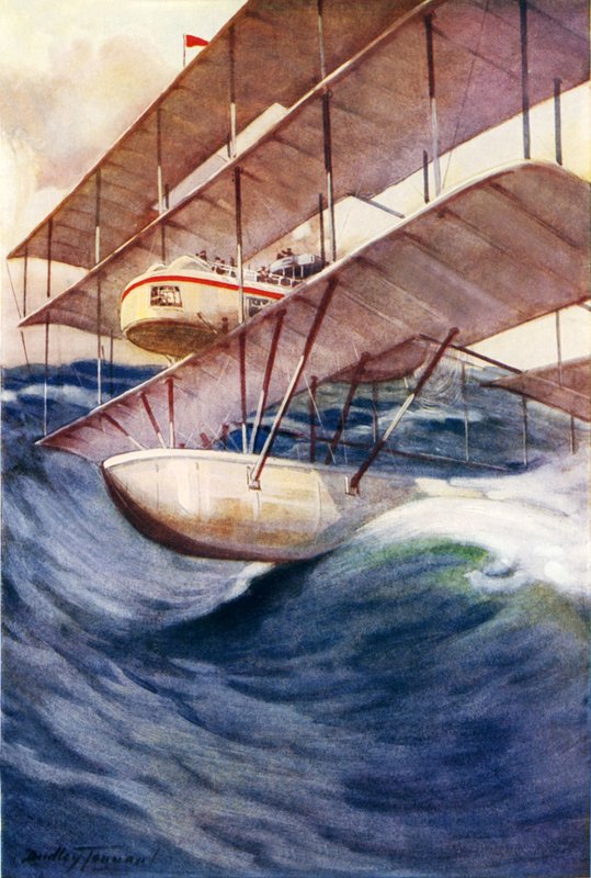 Fremtidens luftforing (farve litho) af C. Dudley Tennant