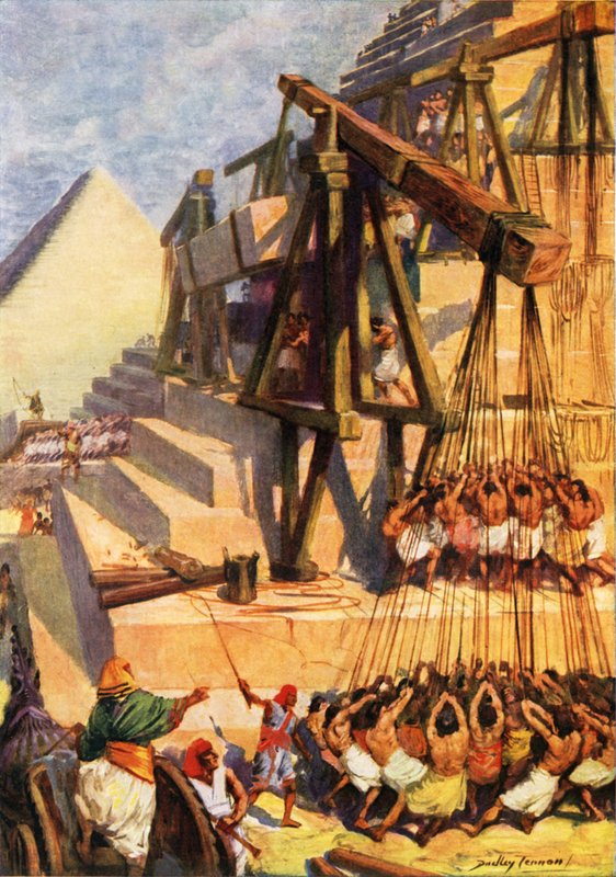 Opbygning af en pyramide (farve litho) af C. Dudley Tennant