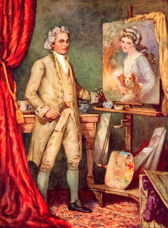 George Romney maler et billede af Lady Hamilton (farve litho) af C. Dudley Tennant