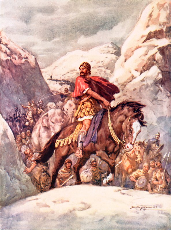 Hannibal krydser de mægtige alper (farve litho) af C. Dudley Tennant