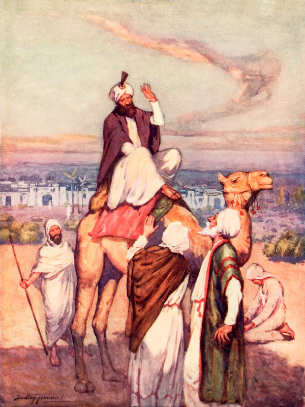 Mohammed: Den arabiske grundlægger af en stor religion (farve litho) af C. Dudley Tennant