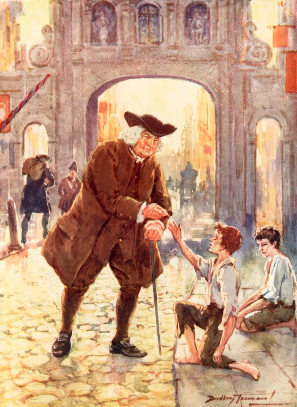 Den store Dr. Johnson og hans ydmyge ven (farve litho) af C. Dudley Tennant