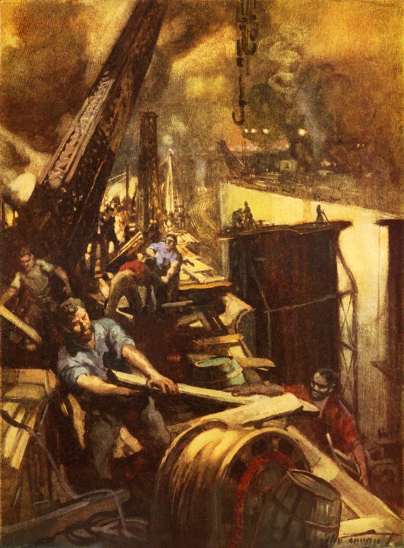 Fremstillingen af Panamakanalen (farve litho) af C. Dudley Tennant