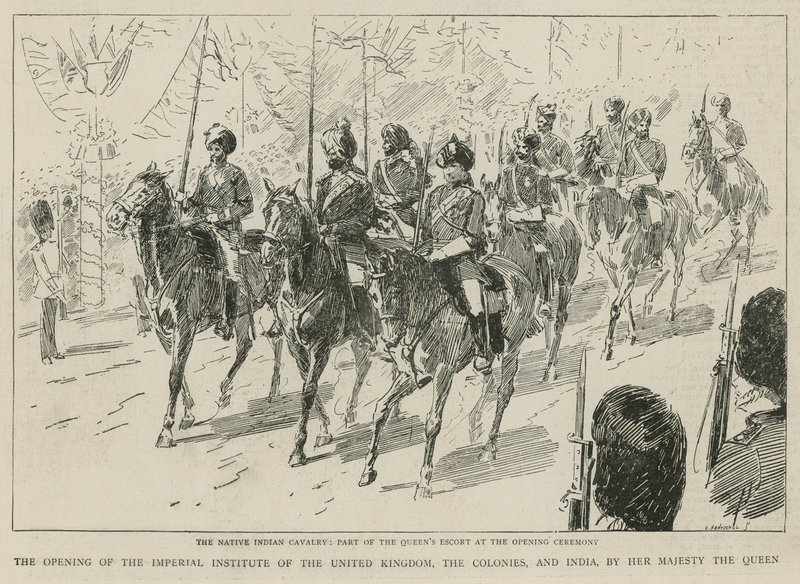 The Imperial Institute: The Native Indian Cavalry, en del af dronningens eskorte ved åbningsceremonien af C. Hentschell