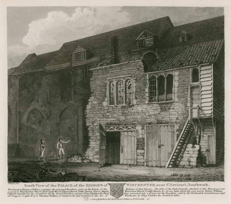 Sydlig udsigt over Palace of the Bishops of Winchester, nær St Saviour