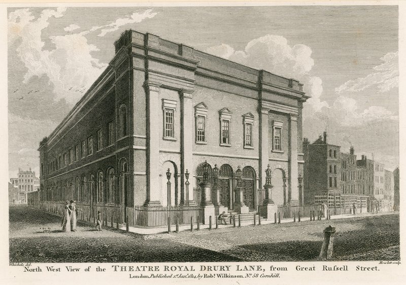 Vestudsigt over Theatre Royal, Drury Lane, London, fra Great Russell Street af C. John Mayle Whichelo