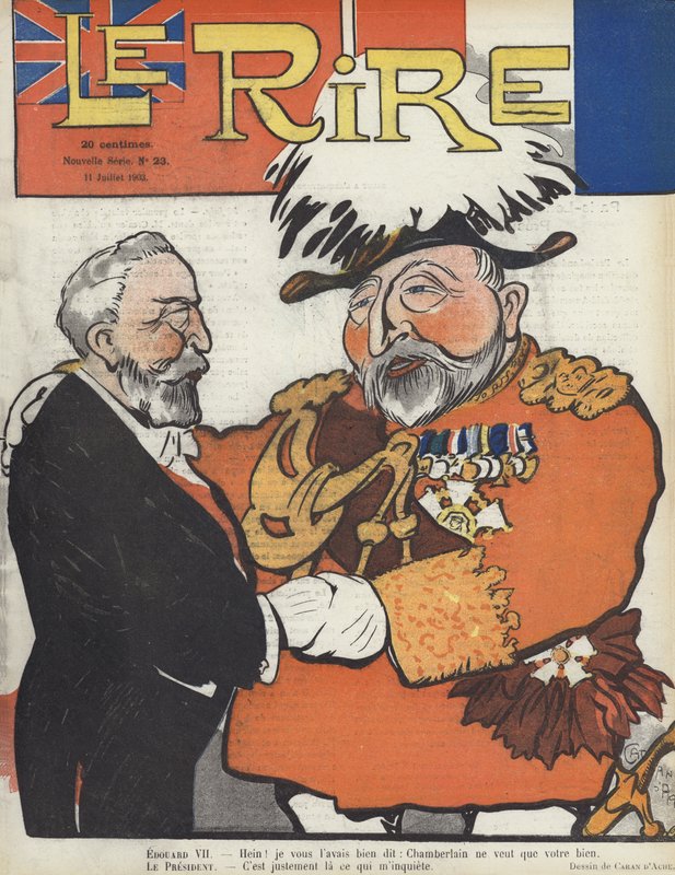 Frankrigs præsident Loubet og kong Edward VII. Illustration til Le Rire af Caran d Ache