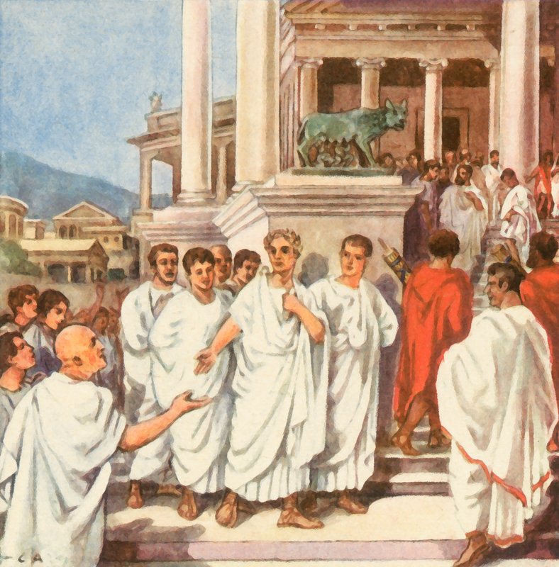 Cæsar på vej til Capitol (forstærket farvelitografi) af Carl Arriens