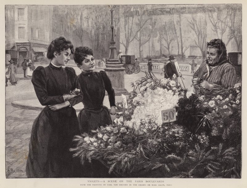 Violer - en scene på Paris Boulevards, maleri i Champs de Mars-salonen, Paris (litho) af Carl Ernest von Stetten