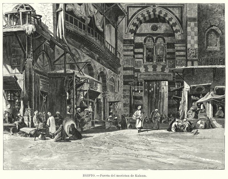 Indgang til komplekset Qalawun, Kairo, Egypten (litho) af Carl Friedrich Heinrich (after) Werner