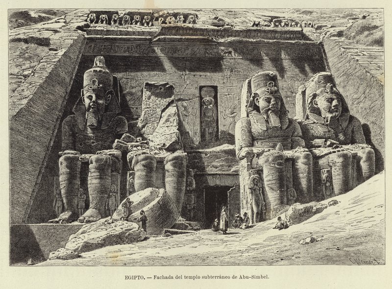 Egypten - Facade af det underjordiske tempel Abu Simbel af Carl Friedrich Heinrich Werner