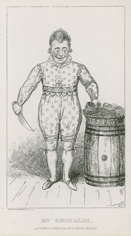 Joseph Grimaldi som klovn i Harlequin og Friar Bacon af Carl Georg Adolph Hasenpflug
