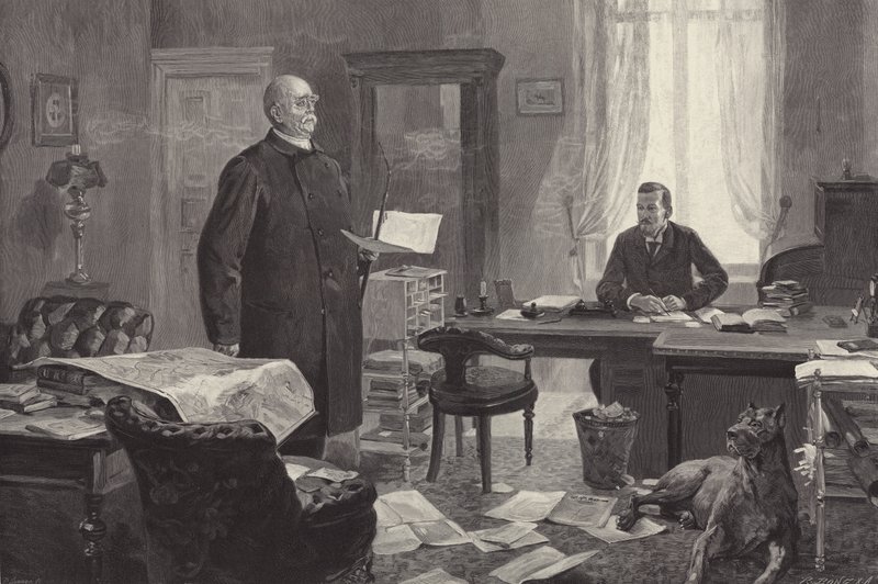 Bismarck dikterer sine memoirer (stik) af Carl Ludwig Friedrich Becker