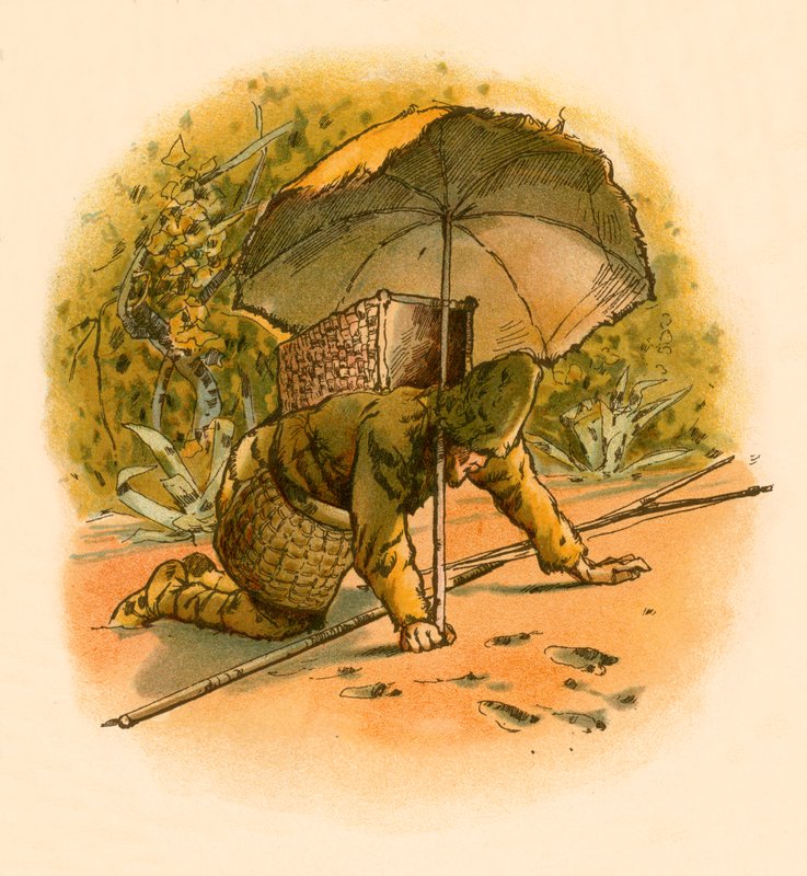 Robinson Crusoe ser fodaftryk af Carl Marr