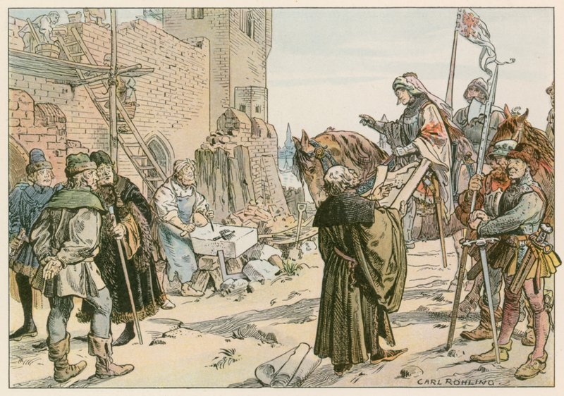 Frederik II ved grundlæggelsen af slottet ved floden Spree i 1443 af Carl Rohling