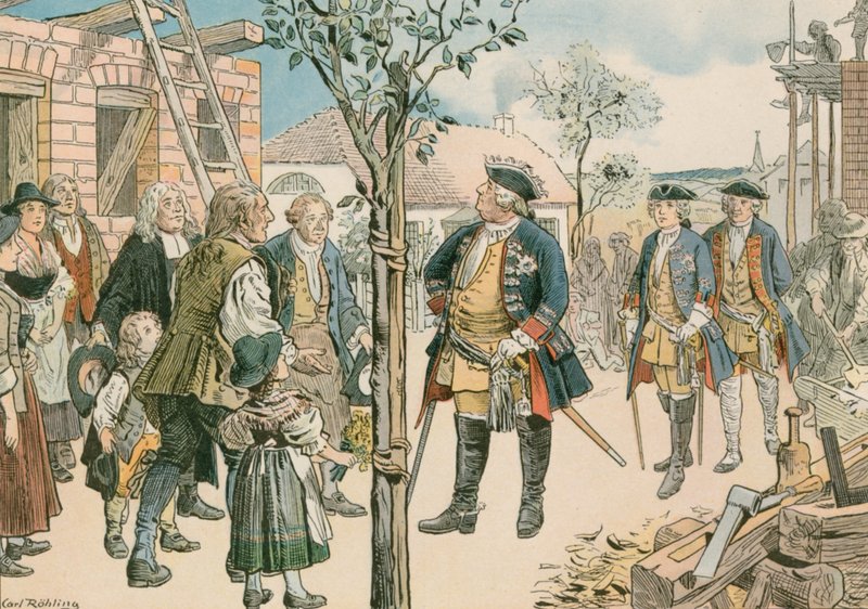 Frederik Vilhelm I (1688-1740) med fordrevne Salzburgere i Østpreussen i 1739 af Carl Rohling