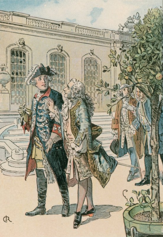 Frederik den Store (1712-1786) i samtale med den franske filosof Voltaire (1694-1778) af Carl Rohling