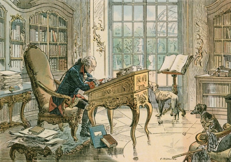 Frederik den Store (1712-1786) i sit arbejdsværelse af Carl Rohling